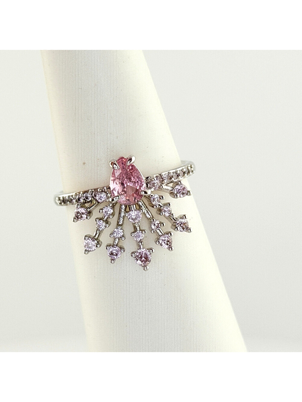 Bomb Party Ring Sz 9 RBP5550 Retro "Firework Shimmer" Rose Quartz on Rhodium
